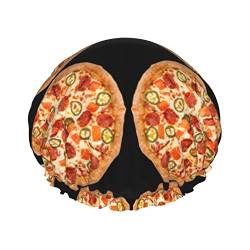 I Love Pizza bedruckte Duschhaube, doppelt, wasserdicht, wiederverwendbar, Badekappe, Duschhut, Badekappen für Damen und Herren, Spa, Salon von LYNSAY