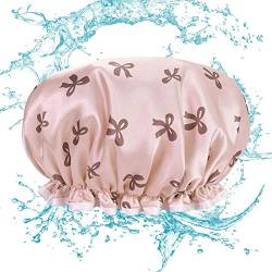 LYNSAY Haarhut für Dusche | Doppelschicht wasserfest, staubdicht, Kopfbedeckung – Badehaarhut für Frauen mit Gummiband, niedlicher Erwachsene, verdickter Schleifen-Duschhut von LYNSAY