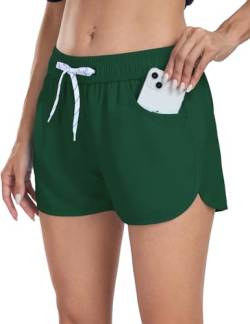 LYRIKER Badehose Damen Bade Gym Shorts Badeshorts High Waist Schwimmhose mit Taschen Grün XXL von LYRIKER