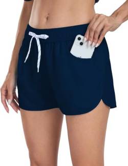 LYRIKER Badehose Damen Bade Gym Shorts Badeshorts mit Taschen Dunkelblau M von LYRIKER