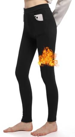 LYRIKER Thermo Leggings Damen Winter Fleece Leggins Gefüttert Thermoleggings aus Baumwolle Schwarz von LYRIKER