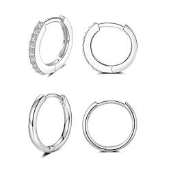 Creolen Silber 925 Klein Ohrringe Set für Damen Herren 8/10mm- Silber Klein Huggies Creolen Silber Zirkonia Damen Sterling Silber Pfosten Ohrringe Set Schmuck Geschenke für Oktoberfest Damen Herren von LYTOPTOP