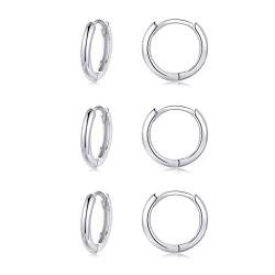 Damen Creolen Silber 925 Ohrringe Set- 3 Paar Huggies Creolen Silber 925 Klein Ohrringe Set Schlafen Knorpel Tragus Silber Schmuck für Damen Herren Geschenke Weinachten 8mm*3 von LYTOPTOP