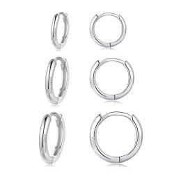 Damen Creolen Silber 925 Ohrringe Set- 3 Paar Hypoallergen Huggies Creolen Silber 925 Silber Klein Ohrringe Set Schlafen Knorpel Tragus Silber Schmuck für Damen Herren Geschenke 8/10/12mm von LYTOPTOP