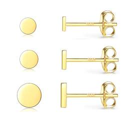 Damen Ohrstecker Silber 925-3 Paar Klein Stering Silber Ohrstecker Ohrringe Set Reines Silber Piercing Ohr Tragus Lippen Schmuck für Damen Herren Geschenke mit Geschenkbox 2mm/3mm/4mm Golden von LYTOPTOP