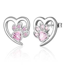 Ohrstecker 925 Sterling Silber Mädchen Ohrringe | Klein Ohrringe mit Rosa Zirkonia Katze Paw Print Ohrstecker für Damen Mädchen Schmuck Geschenke von LYTOPTOP