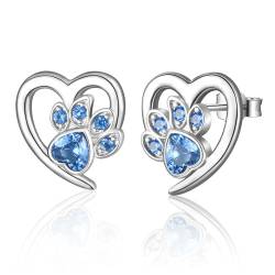 Ohrstecker 925 Sterling Silber Mädchen Ohrringe | Klein Ohrringe mit blau Zirkonia Katze Paw Print Ohrstecker für Damen Mädchen Schmuck Geschenke von LYTOPTOP