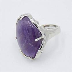 LYWZX Ringe Für Damen Verstellbar Hochzeitsfeier Ringe Frauen Mädchen Geschenke Mode Oval Cabochon Amethysten Klarer Kristallstein Offener Finger Ring-Resizable_Amethysts von LYWZX