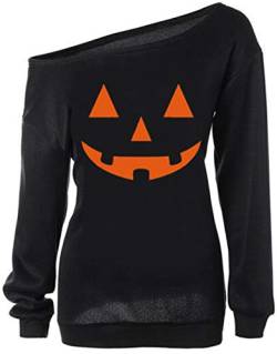LYXIOF Frauen Halloween Schulterfrei Sweatshirt Slouchy Shirt Kürbis Langarm Pullover Tops - - Large von LYXIOF