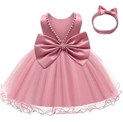 LZH Baby Girls rüschen Spitze Backless mit Headwear, Bowknot Blume Kleider Pageant Party Hochzeit Bohnenpulver von LZH