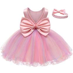 LZH Baby Girls rüschen Spitze Backless mit Headwear, Bowknot Blume Kleider Pageant Party Hochzeit Garnelen-Rosa von LZH