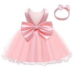 LZH Baby Girls rüschen Spitze Backless mit Headwear, Bowknot Blume Kleider Pageant Party Hochzeit Rosa 12-18 Monate von LZH