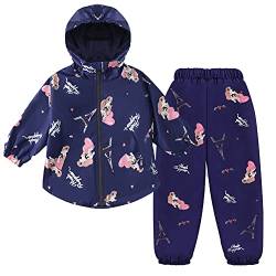 LZH Baby Mädchen Regenmantel Anzug Wasserdichte Kapuzenmantel Jacke & Hose 2 Stück Outwear Kleidungsset,2714-Dunkelblau,4-5 Jahre(130) von LZH