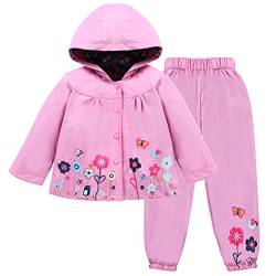 LZH Baby Mädchen Regenmantel Anzug Wasserdichte Kapuzenmantel Jacke & Hose 2Pcs Outwear Kleidung Set,Rosa,3-4 Jahre(120) von LZH
