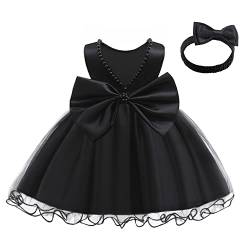 LZH Baby Mädchen Rüschen Spitze Backless mit Kopfbedeckung, Bowknot Blume Kleider Pageant Party Hochzeit Schwarz von LZH