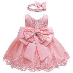 LZH Baby Mädchen Spitzenkleid Bowknot Blume Kleider Hochzeitswettbewerb Taufe Tutu Kleid Rosa von LZH