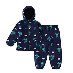 LZH Kleinkind Regenponcho Baby Jungen Regenmantel wasserdichte imperméable Kapuzenjacke Dinosauriermantel + Hosenanzug, 1053-Blau, 1-2 Jahre(100) von LZH