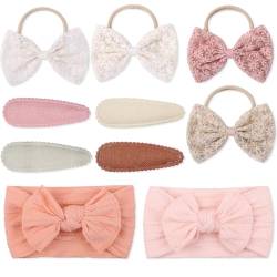 Set aus 10 Baby-Stirnbändern und Haarspangen für Mädchen, elastisch und aus Nylon, mit süßen Schleifen, bestickt und bedruckt, geeignet für Kleinkinder. von LZKHEH