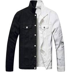 LZLER Jeans-Jacke für Herren, trennbar, links und rechts, zerrissene, schmale Passform, Herren-Jeansjacke, Weiß-Schwarz, L von LZLER
