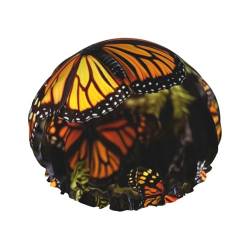 Heaps of Orange Monarch Butterflies Print Duschhauben für Frauen Wiederverwendbare Badekappen Doppellagige wasserdichte Haarkappe mit EVA-Futter, weiche, bequeme Bademütze für alle Haartypen von LZQPOEAS