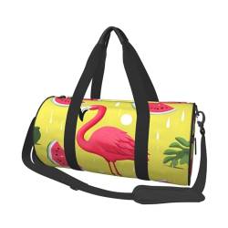 Rosa Flamingo und Wassermelone Reisetasche für Damen Herren Turnbeutel Große Duffle Bag Weekender Übernachtungstasche mit Schultergurt, Schwarz, Einheitsgröße, Schwarz , Einheitsgröße von LZQPOEAS