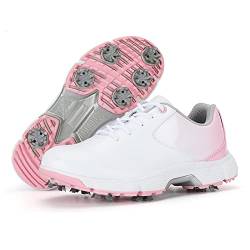 LZQpearl Damen Golfschuhe, Superstabile Golfstiefel Mit Spikes, Klassische Damen Atmungsaktive Leichte Laufschuhe, Professionelle wasserdichte Golf Sport Sneaker Zum Schnüren (40,White) von LZQpearl