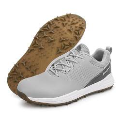 LZQpearl Herren Golfschuhe, rutschfeste, Atmungsaktive Freizeit Golf Sneaker, Klassische, Outdoor Sneaker Mit Spikes Für Das Golftraining, Golfstiefel Mit Spikes Für Alle Jahreszeiten (41,Grey) von LZQpearl