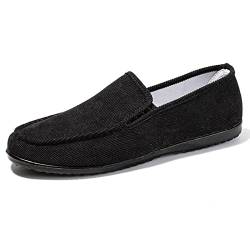 Penny Loafer Für Herren, Flache Schuhe Aus Cord, Modische Herrenschuhe, Slip on Boat Deck, Lässige Mokassin-Hausschuhe Für Unisex-Erwachsene Und Jugendliche (Black,43) von LZQpearl