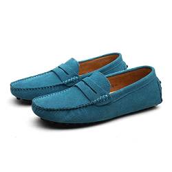 Penny Loafer Für Herren, Flache Schuhe Aus Wildleder, Modische Herrenschuhe, Slip on Boat Deck, Lässige Mokassin-Hausschuhe Für Unisex-Erwachsene Und Jugendliche (Lake Blue,45) von LZQpearl