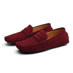 Penny Loafer Für Herren, Flache Schuhe Aus Wildleder, Modische Herrenschuhe, Slip on Boat Deck, Lässige Mokassin-Hausschuhe Für Unisex-Erwachsene Und Jugendliche (Wine Red,43) von LZQpearl