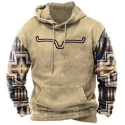 LZRYYBZ Herren Western Aztec Sweatshirt Cross Ethnic Print Patchwork Hoodie Langarm Casual Herbst Winter Warme Jacke von LZRYYBZ