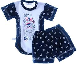 Body & Shorts Gr. 50-92 Baby Set mit Muster Weiß Blau Sommer Kombi Shorty (92) von La Bortini