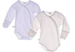 La Bortini 2er Pack Body Baby Wickelbody 44 50 56 62 68 74 80 86 92 mit Kratzschutz (Weiß - Creme, 50-56) von La Bortini