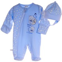 La Bortini Schlafoverall Strampler und Mütze Baby Set Schlafanzug 44 50 56 62 68 74 80 von La Bortini