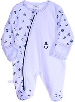 La Bortini Strampler Baby Schlafanzug mit Reißverschluss Overall 50-104 Anzug Weiß mit Anker (56) von La Bortini