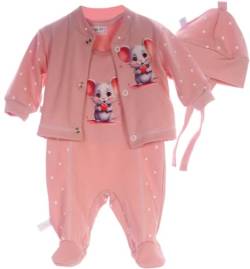 Strampler Mütze und Hemdchen Set Baby Anzug 3tlg 44 50 56 62 68 74 aus reiner Baumwolle (rosa, 50-56) von La Bortini