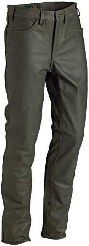 La Chasse Lederhose aus Büffelleder für Damen strapazierfähig Trachtenhose Büffellederhose Jagdlederhose Damenhose (34 (Damengröße), Grün (Oliv)) von La Chasse