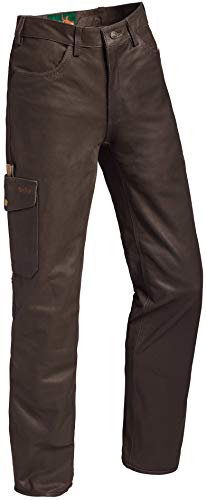 La Chasse Lederhose aus Büffelleder mit Beintasche für Damen strapazierfähig Trachtenhose Büffellederhose Jagdlederhose Damenhose mit ausknöpfbarem Innenfutter (36 (Damengröße), Braun) von La Chasse