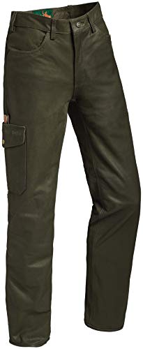 La Chasse Lederhose aus Büffelleder mit Beintasche für Damen strapazierfähig Trachtenhose Büffellederhose Jagdlederhose Damenhose mit ausknöpfbarem Innenfutter (42 (Damengröße), Grün (Oliv)) von La Chasse