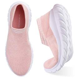 Damen Walkingschuhe Slip On Sneaker Atmungsaktiv Laufschuhe Turnschuhe Mesh Bequem Straßenlaufschuhe Sportschuhe Fitness Gym Sneaker Schuhe Größe EU 36-42 (Rosa, 39) von La Dearchuu