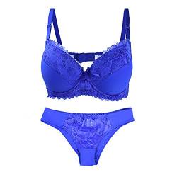 La Dearchuu Damen Bügel BH Set, Push Up BH und Slip Set Gepolstertes Unterwäsche BH Lingerie Set, Komfort Gepolsterter BH und Tanga Dessous Set für Frauen, 75B-105E, Königsblau, Größe 105E/105DD von La Dearchuu