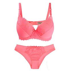 La Dearchuu Damen Bügel BH Set, Push Up BH und Slip Set Gepolstertes Unterwäsche BH Lingerie Set, Komfort Gepolsterter BH und Tanga Dessous Set für Frauen, 75B-105E, Rosa, Größe 105E/105DD von La Dearchuu