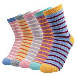 La Dearchuu Damen Winter Wollsocken Dicke Warme Socken 5 Paar, Atmungsaktive Weiche Wintersocken Thermo Socken für Frauen Einheitsgröße 35-40, Breiter Streifen von La Dearchuu