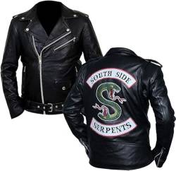 Southside Snake Riverdale Jughead Jones Real Leather Jacket, Men's Black Leather Jacket, Men's Jacket with Cool Serpents Logo, XS-4XL (DE/NL/SE/PL, Alphanumerisch, XL, Regular, Regular, Black) von La Familie Clothing