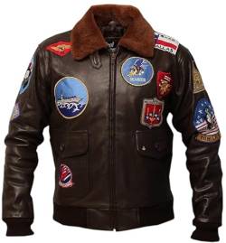 Tom Cruise Flight Men Leather Jacket – Top Gun Bomber Leather Jacket Men – Brown Leather Jacket – Removable Shearling Collar (DE/NL/SE/PL, Alphanumerisch, 3XL, Regular, Regular, Brown) von La Familie Clothing
