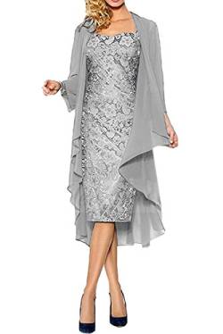 La_Marie Braut Damen Brautmutterkleider Abendkleider Festlichkleider Chiffon Langarm Bolero Promkleider Kurz -38 Silber von La_Marie Braut