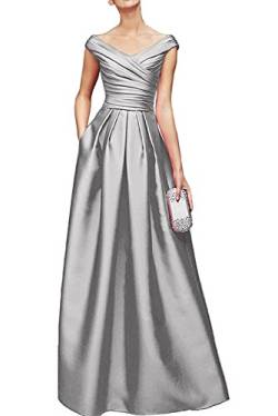 La_Marie Braut Damen Silber Satin V-Ausschnitt Brautmutterkleider Abendkleider Promkleider Bodenlang -46 Silber von La_Marie Braut