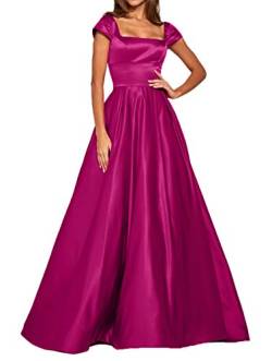 La_Marie Braut Dunkel Fuchsia Kurzarm Satin Abendkleider Ballkleider Brautjungfernkleider Partykleider Lang A-Linie Hochzeitsgaeste Kleider-40 Dunkel Fuchsia von La_Marie Braut