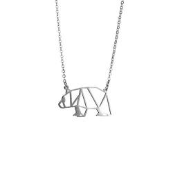 La Menagerie Bär Silber, Origami-Schmuck & versilberte geometrische Kette - 925 Sterling Silberkette & Bär-Halsketten für Frauen - Bär-Halskette für Mädchen & Origami-Halskette von La Menagerie