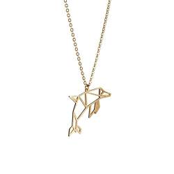 La Menagerie Delfin Gold, Origami-Schmuck & vergoldete geometrische Kette - 18-karätig Goldkette & Delfin-Halsketten für Frauen - Delfin-Halskette für Mädchen & Origami-Halskette von La Menagerie